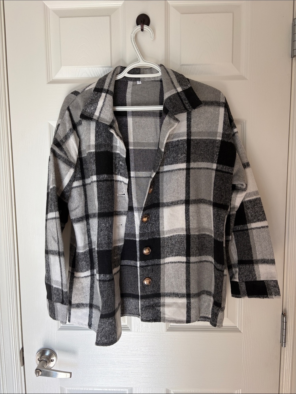 Black & White Plaid Button-Up Jacket